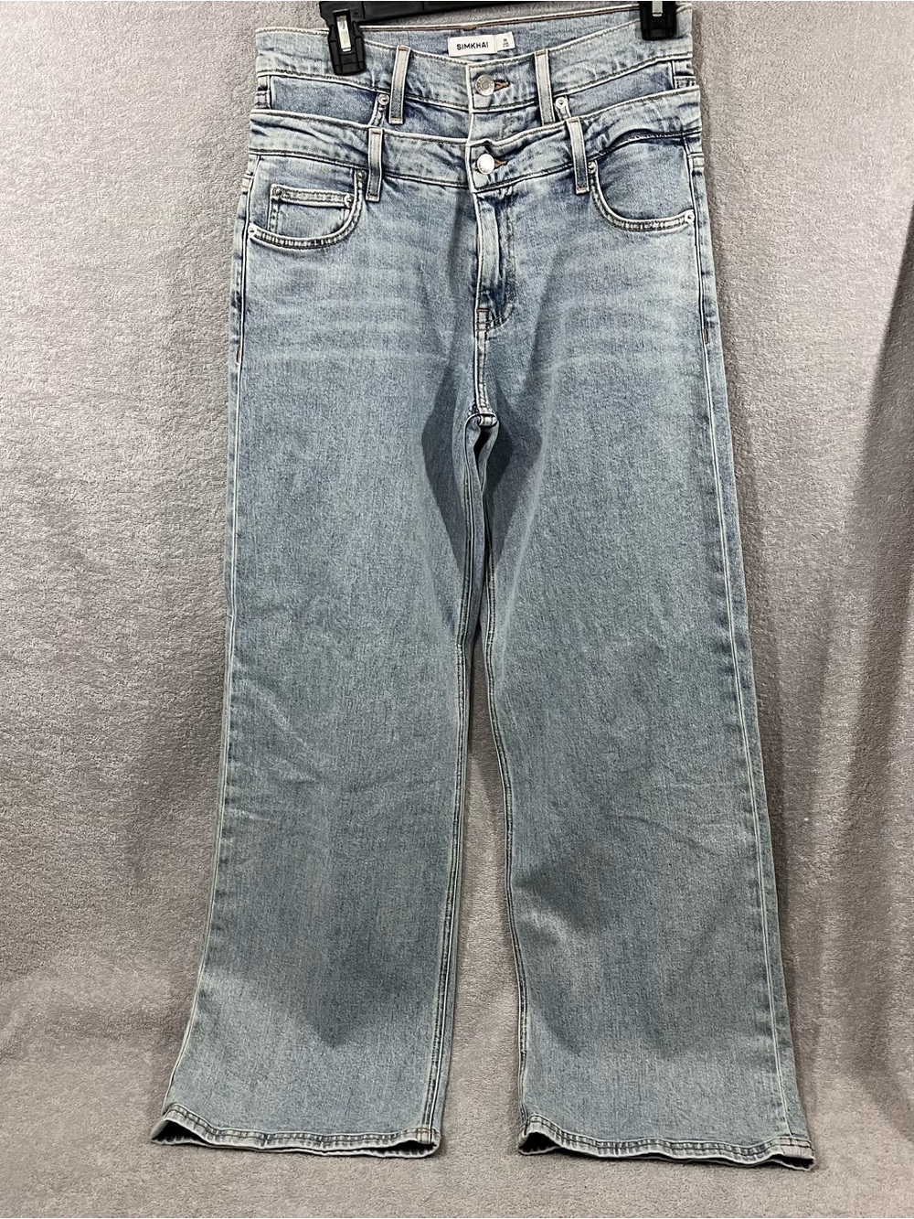 Simkhai Kove Double Waistband Jeans Size 26 High Rise Wide Leg Light Wash